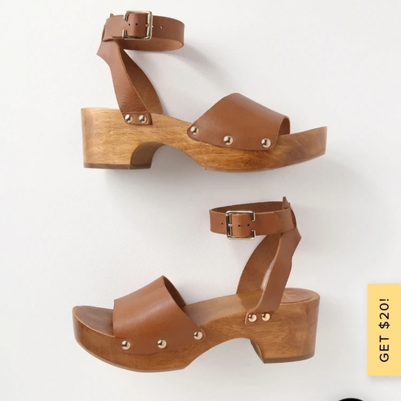 Lulu's Cognac Leather Open-Toe Clog Sandals - Picture 2 of 7